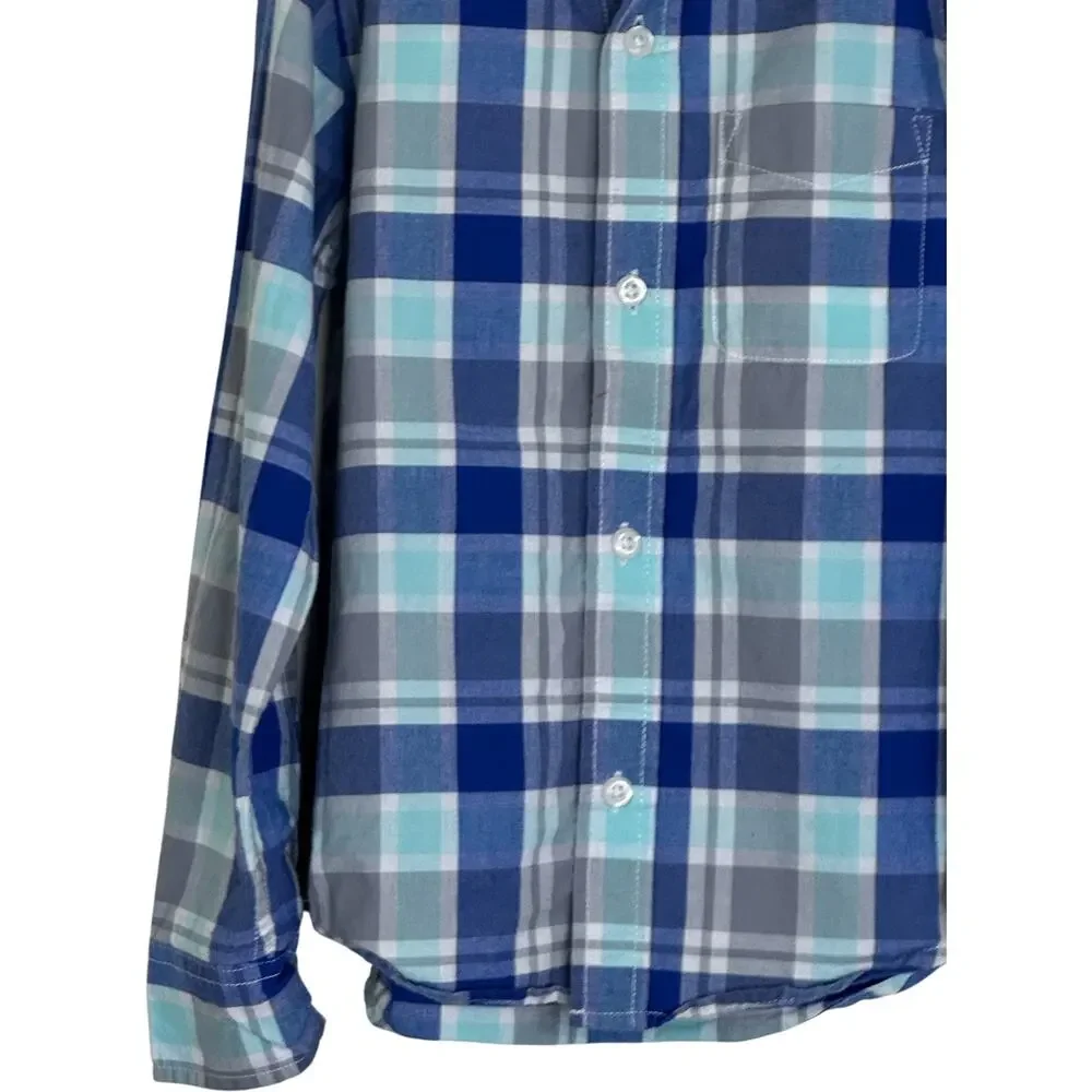 The Children's Place Boys Button-Up Shirt 5/6 Blue Gray Plaid Long Sleeve Cotton